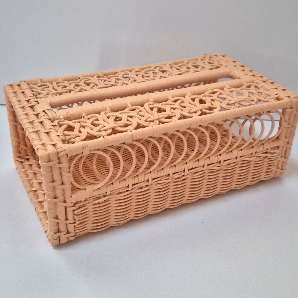 Vintage Wicker Woven Tissue Box Cover Shabby Cottage Coastal Beach